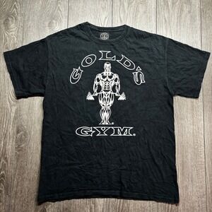 Vintage Golds Gym Mens Large Graphic Shirt Black Short Sleeve Bodybuilder Logo